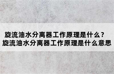 旋流油水分离器工作原理是什么？ 旋流油水分离器工作原理是什么意思